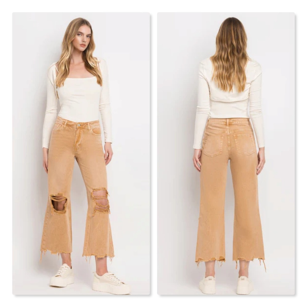 Vervet Kiss Of California Super High Rise 90's Vintage Crop Flare Jeans W27 Tan